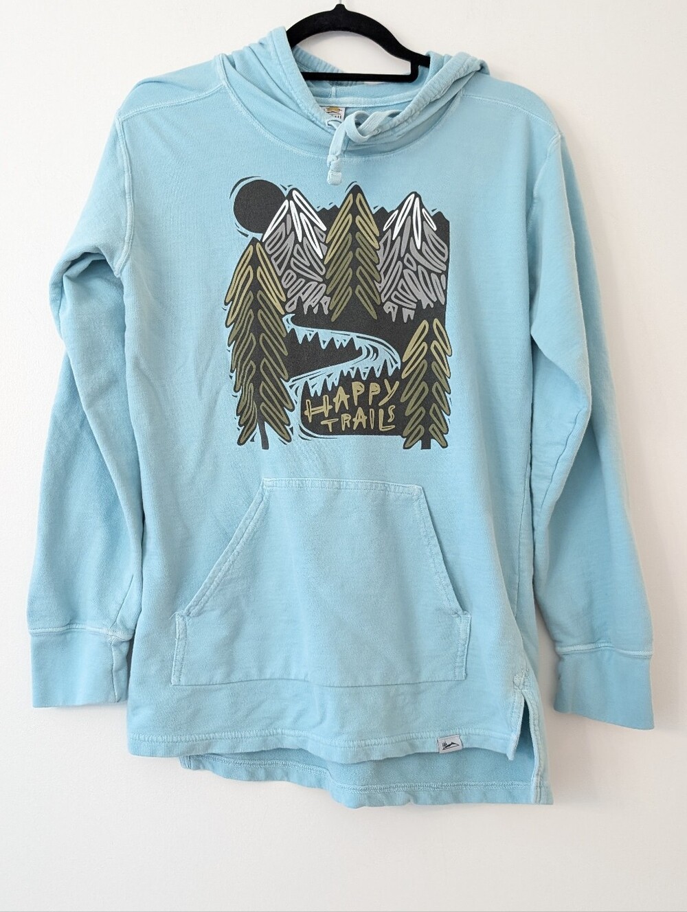 Woosah happy trails teal hooded pullover size S